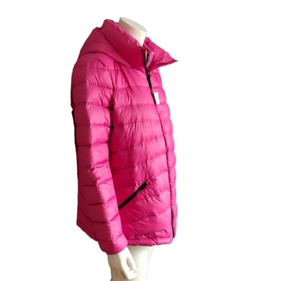 NWT DKNY Premium Down Blend Hooded Puffer Jacket Pink XL - Picture 3 of 15
